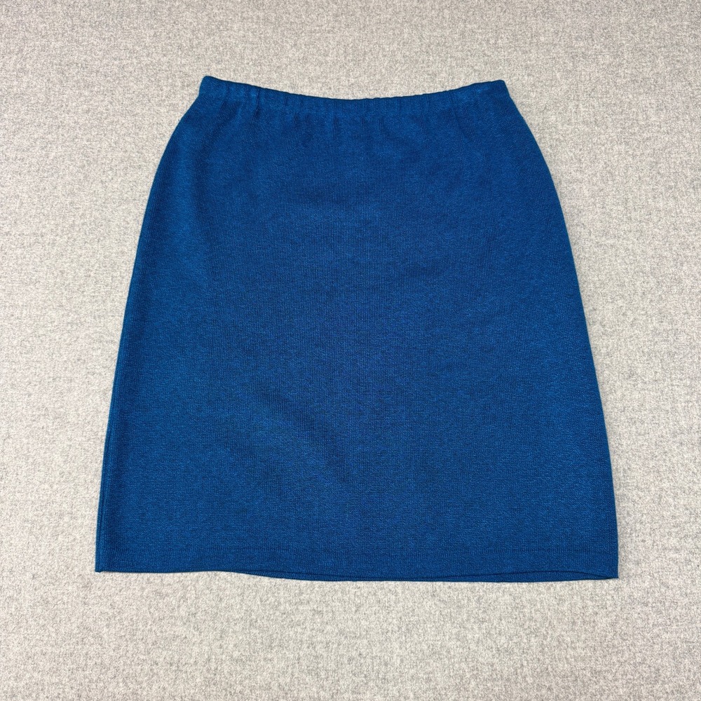 St. John Knit Skirt Size L Blue Elastic Waist Pull On Solid Professional Vintage